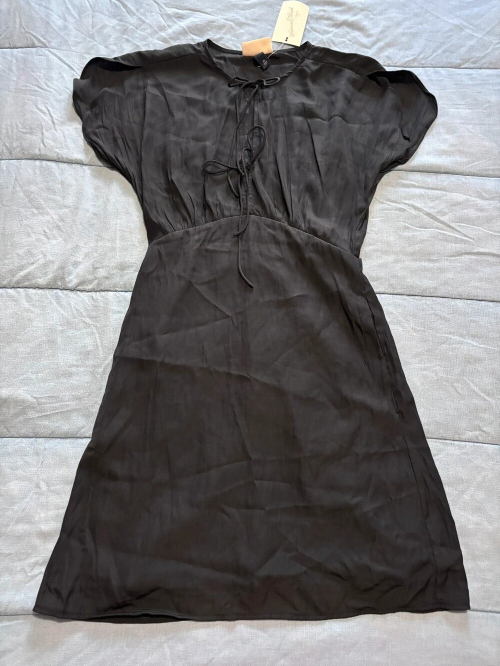 Universal Thread Black Flutter Sleeve Tie-Front Mini A-Line Dress Small